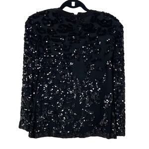 Vintage Nite Black Animal Print Sequin Sheer Sleeve Blouse Small